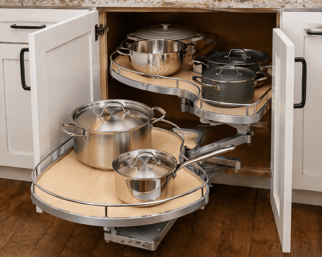 Rev-A-Shelf blind corner cloud shelf fully extended kitchen cabinet