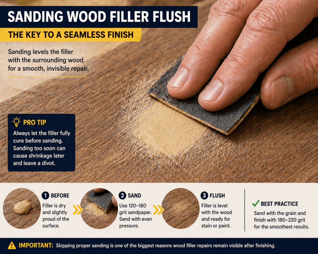 plywood edge voids filled with wood filler before sanding