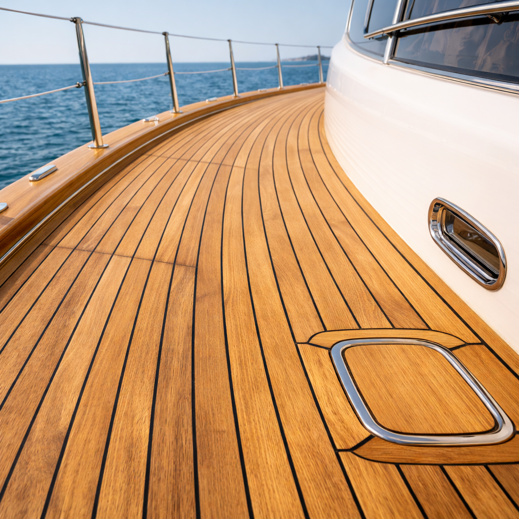 teak wood decking on luxury yacht demonstrating water resistance and durability