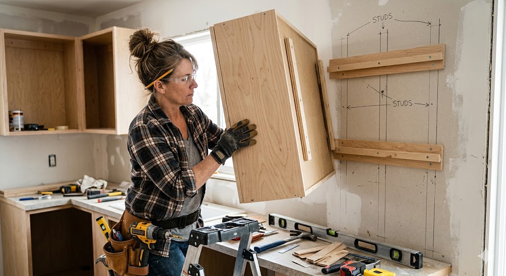 Installing a DIY corner wall cabinet with French cleat system