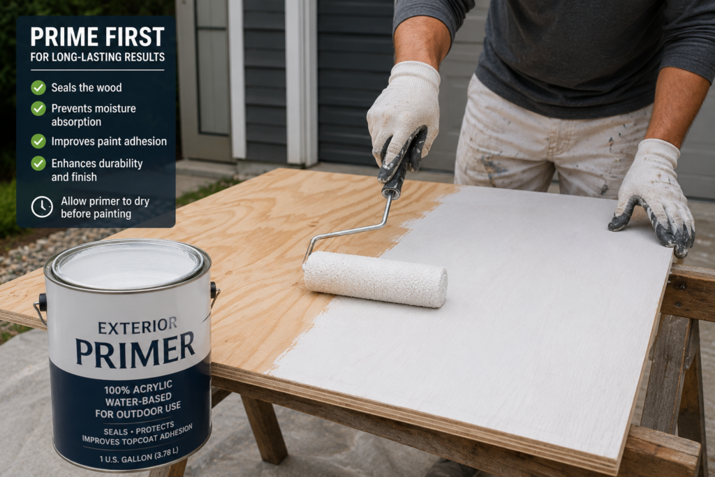 applying exterior primer to plywood before painting