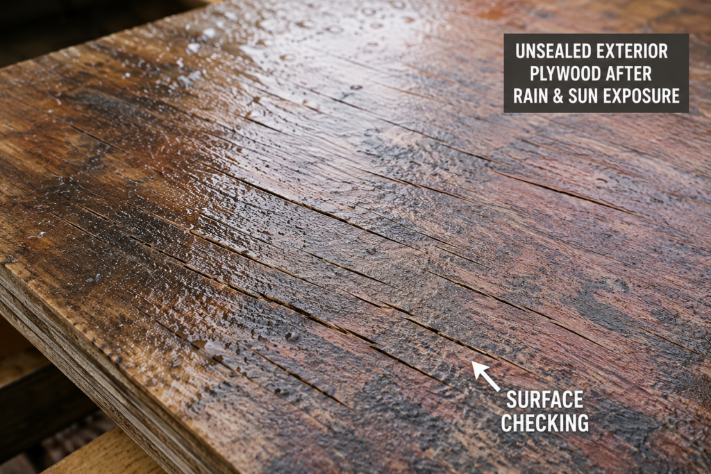 surface checking cracks on unsealed exterior plywood