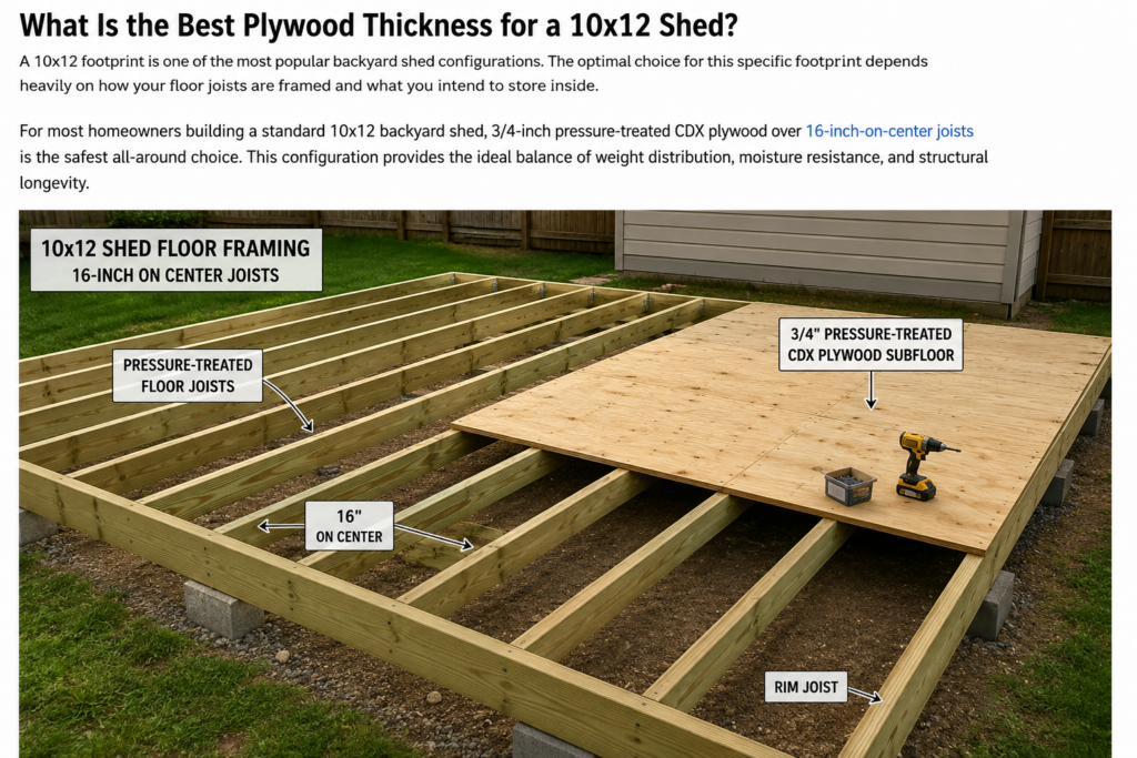 10x12 shed floor framing with 16 inch on center joists and plywood subfloor