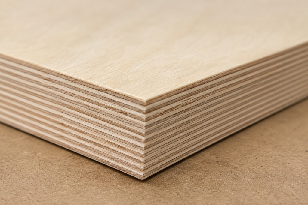 Baltic birch plywood edge showing dense multi-ply construction
