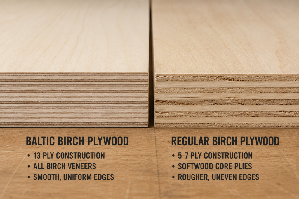 Baltic birch plywood compared with standard birch plywood