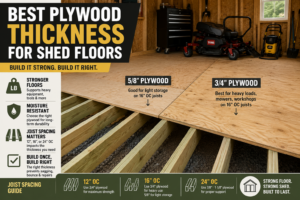 Best Plywood Thickness for Shed Floors: The Guide Best plywood thickness for shed floors showing 5/8 inch and 3/4 inch plywood installed over floor joists