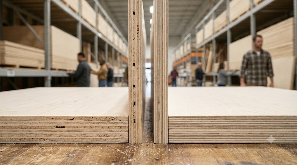 Blondewood plywood and Baltic birch plywood edge profiles compared side by side.