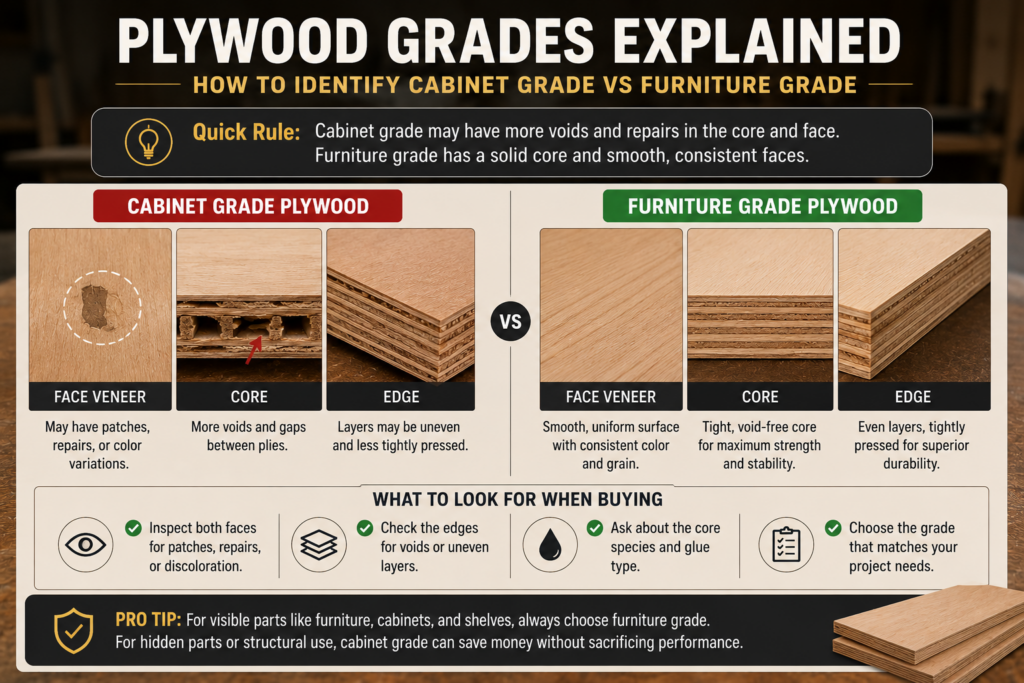 Poor quality plywood edge compared with furniture grade exposed edge