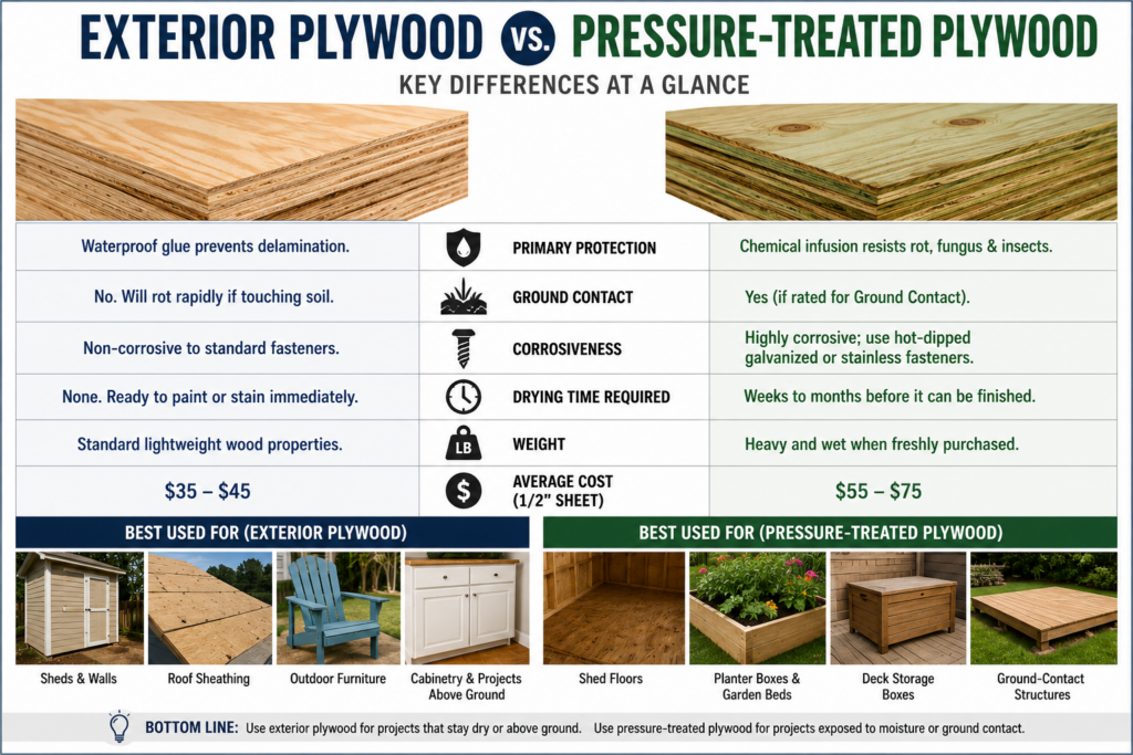 exterior plywood vs pressure treated plywood comparison chart