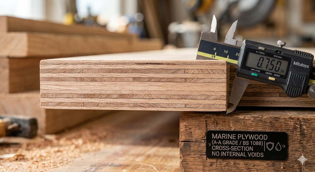 marine plywood showing void free hardwood core construction