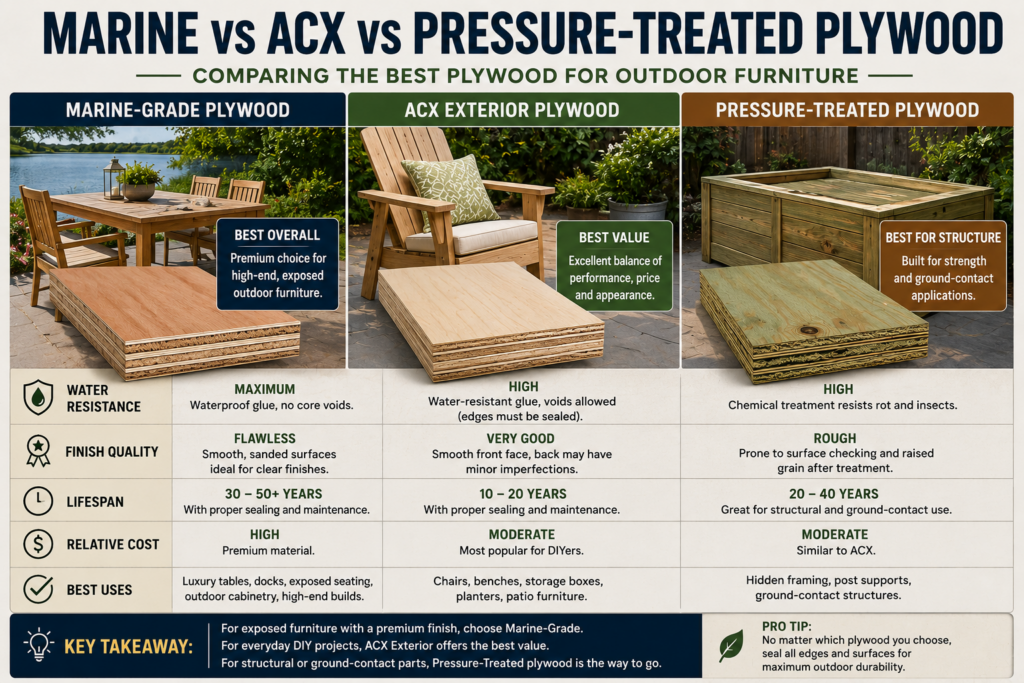 marine grade ACX and pressure treated plywood compared for outdoor furniture