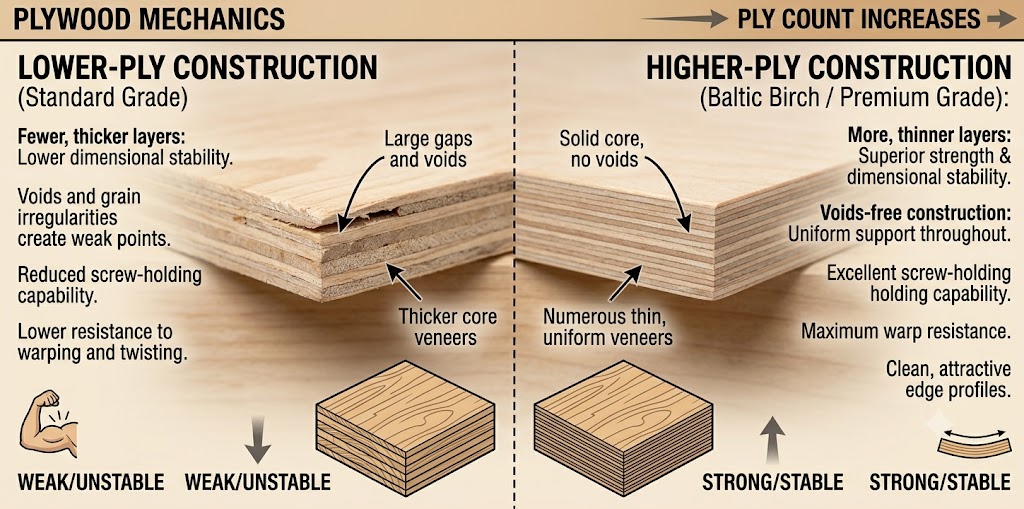 5 ply plywood compared to 7 ply plywood edge profile