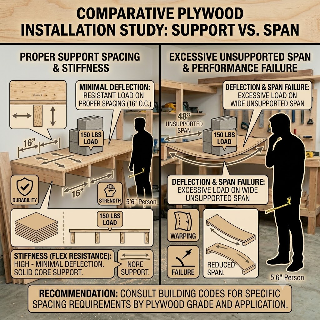 Plywood-supported span compared with the unsupported span