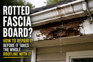 Rotted Fascia Board Repair: DIY Guide & Cost Installing replacement PVC fascia board with exterior trim screws and caulk