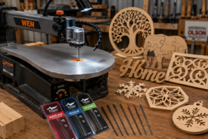 Scroll Saw Guide: Uses, Costs, Mistakes & Best Models scroll saw cutting intricate plywood pattern in woodworking workshop