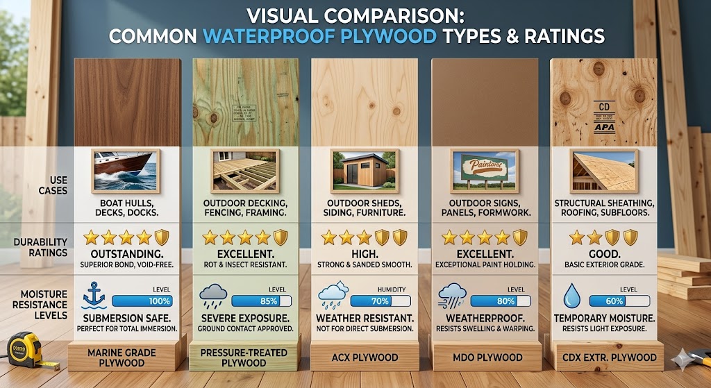 comparison chart of marine pressure treated acx mdo and cdx plywood
