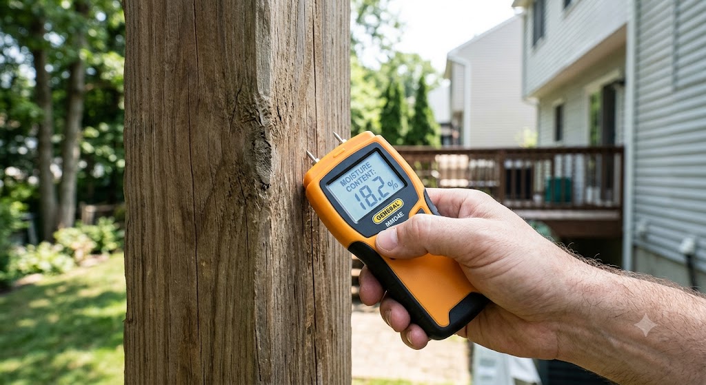 moisture meter testing wood for active rot