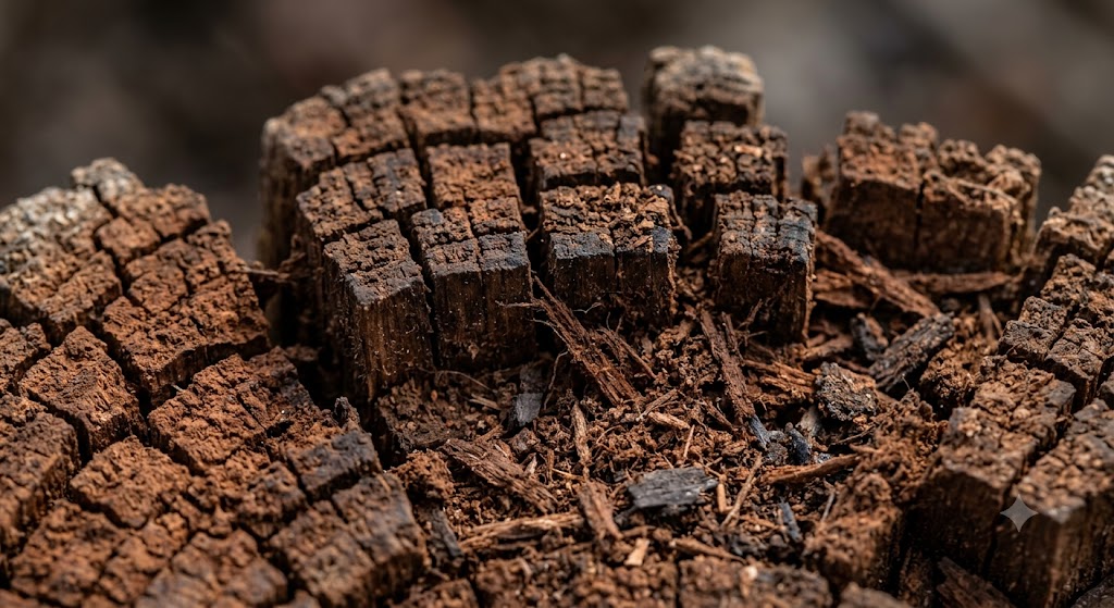 brown rot damage causes wood to crack and crumble