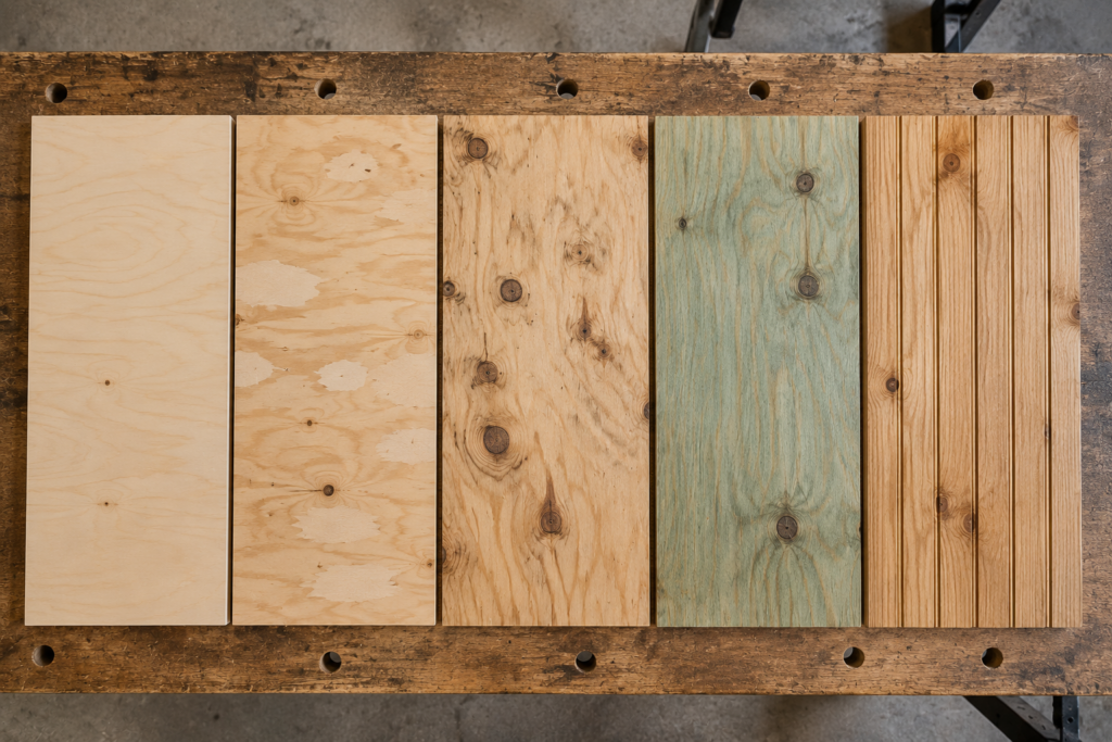 ACX, BCX, CDX, pressure-treated, and T1-11 plywood compared for basement walls