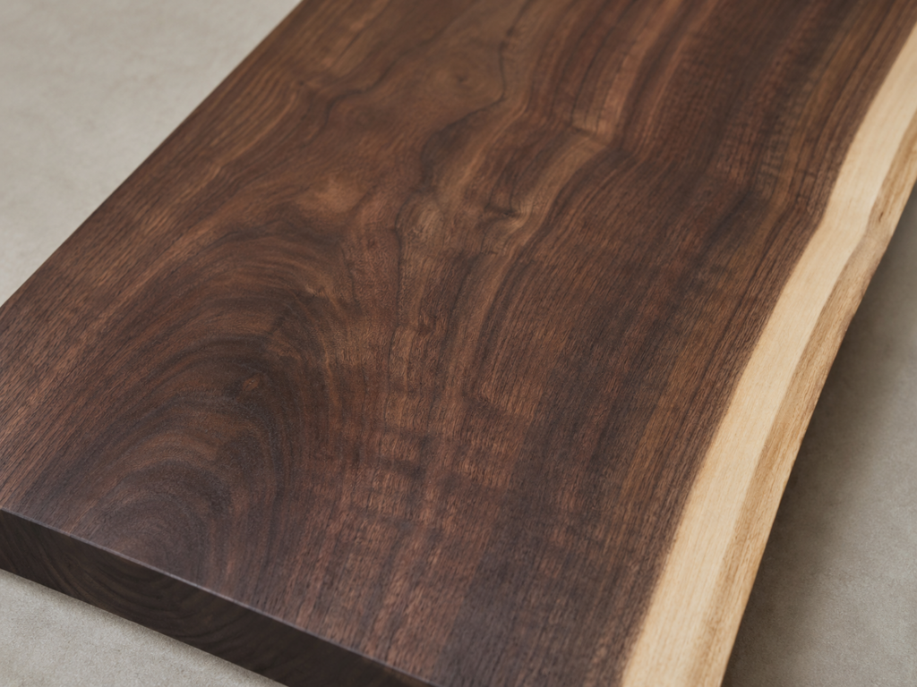 Black walnut board showing dark heartwood and pale sapwood