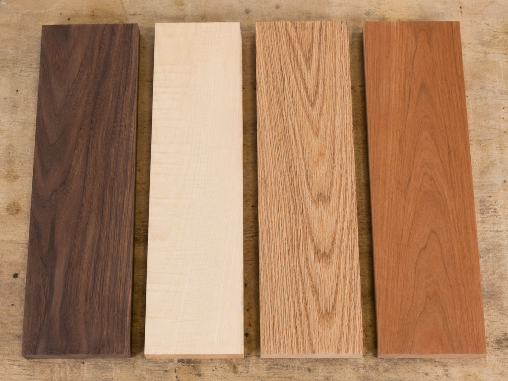 Black walnut compared with hard maple, red oak, and cherry wood