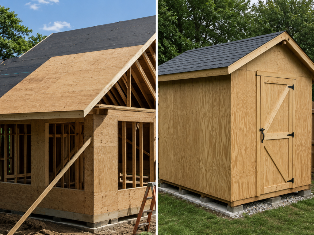 Exposure 1 roof sheathing and Exterior plywood used on an outdoor shed