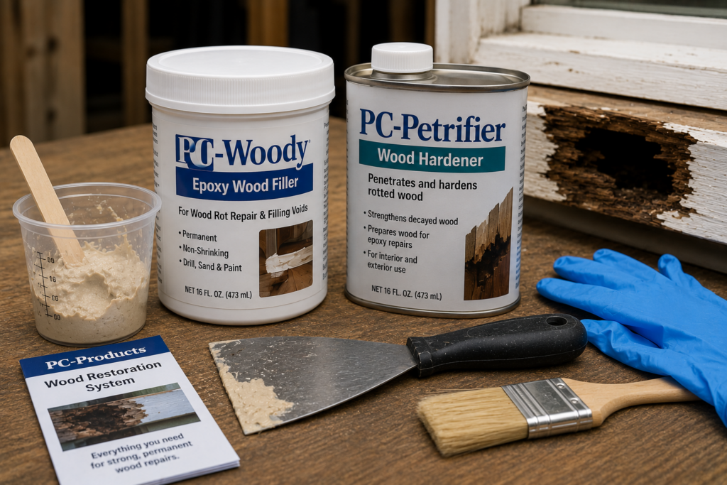 PC-Woody epoxy filler with PC-Petrifier wood consolidant