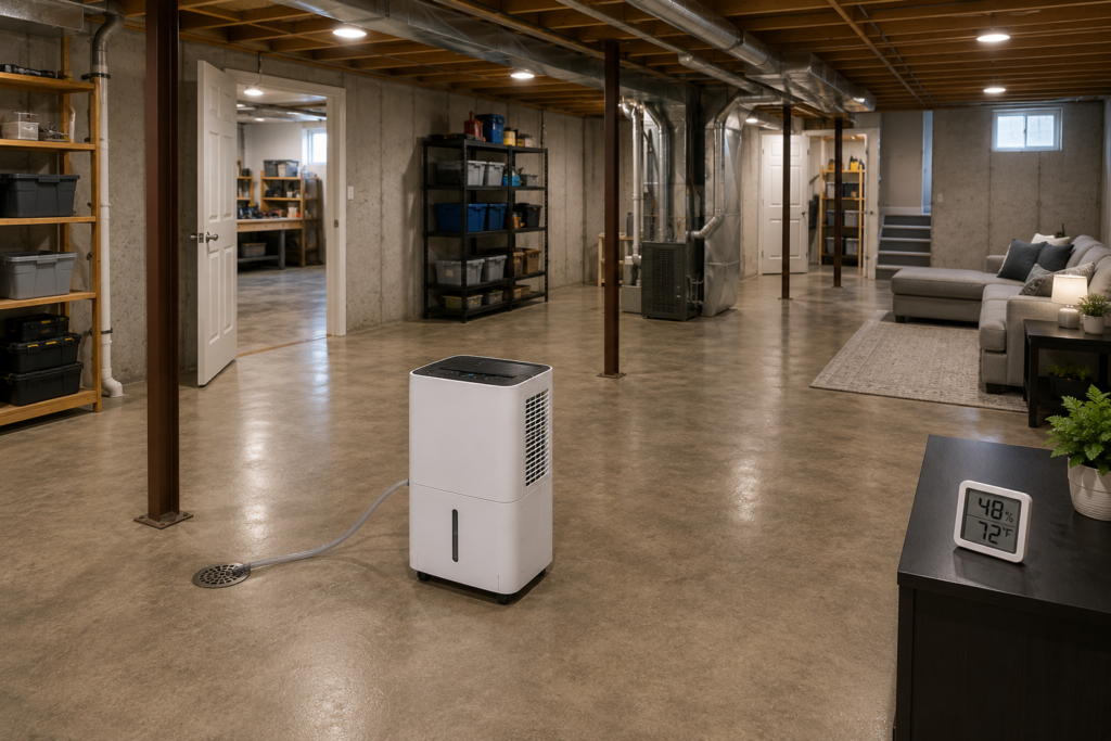 Correct placement of a dehumidifier in the center of a basement