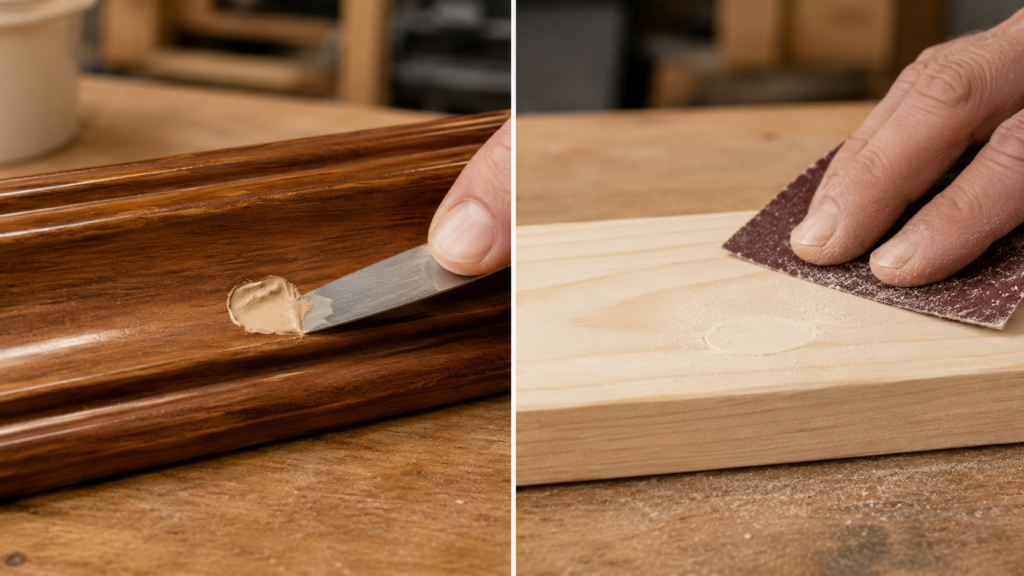 Wood putty and wood filler compared on finished and unfinished wood