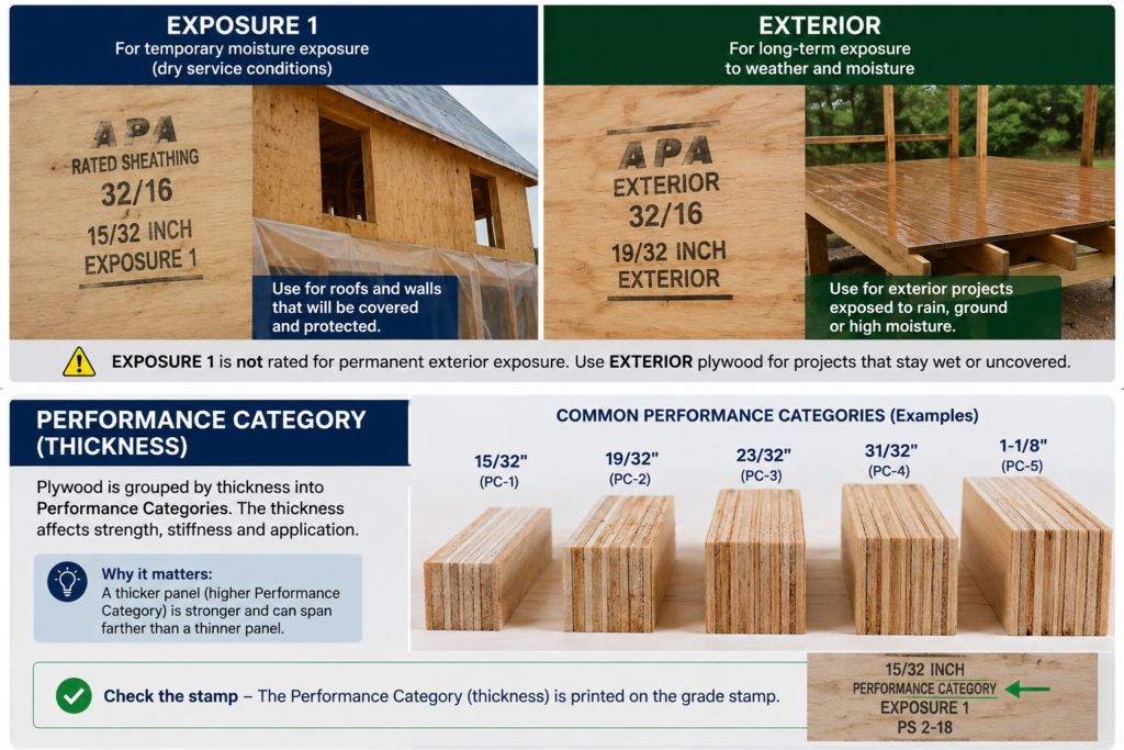 Plywood Performance Category showing 15/32 and 23/32 thickness