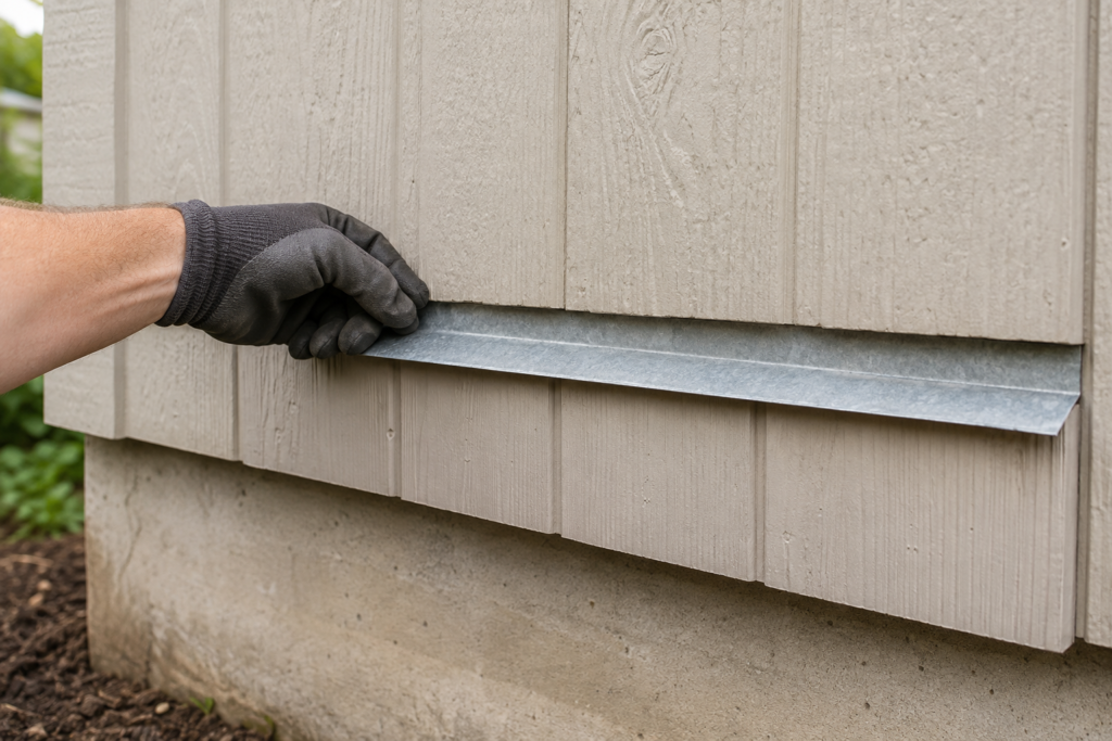 T1-11 siding bottom-edge repair with Z-flashing