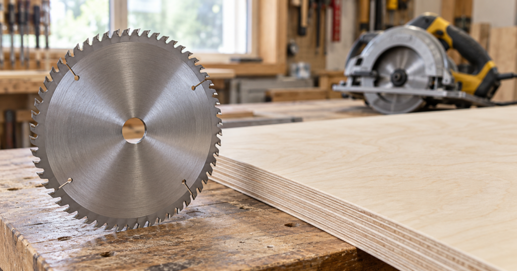 Best circular saw blade for plywood beside a clean-cut birch plywood edge