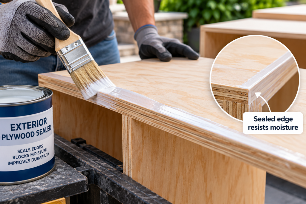Best plywood for outdoor cabinets with sealed plywood edges to protect against moisture