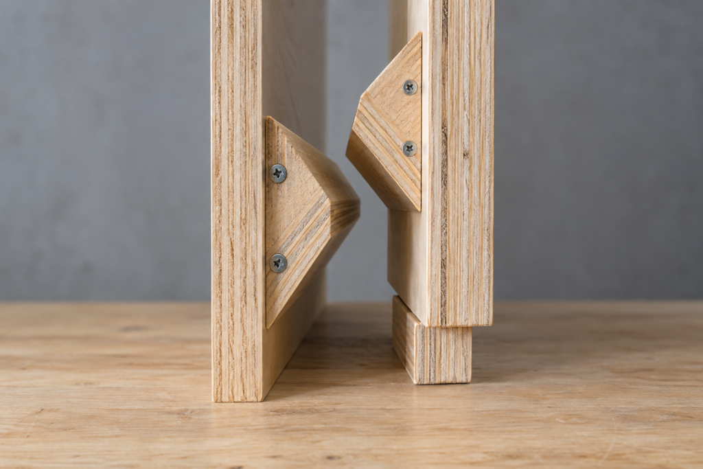 Two 45-degree plywood French cleats positioned to interlock