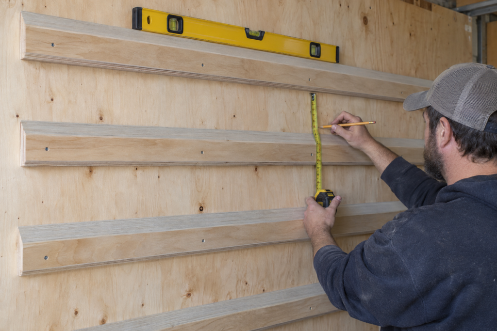 Measuring spacing between horizontal French cleat rows