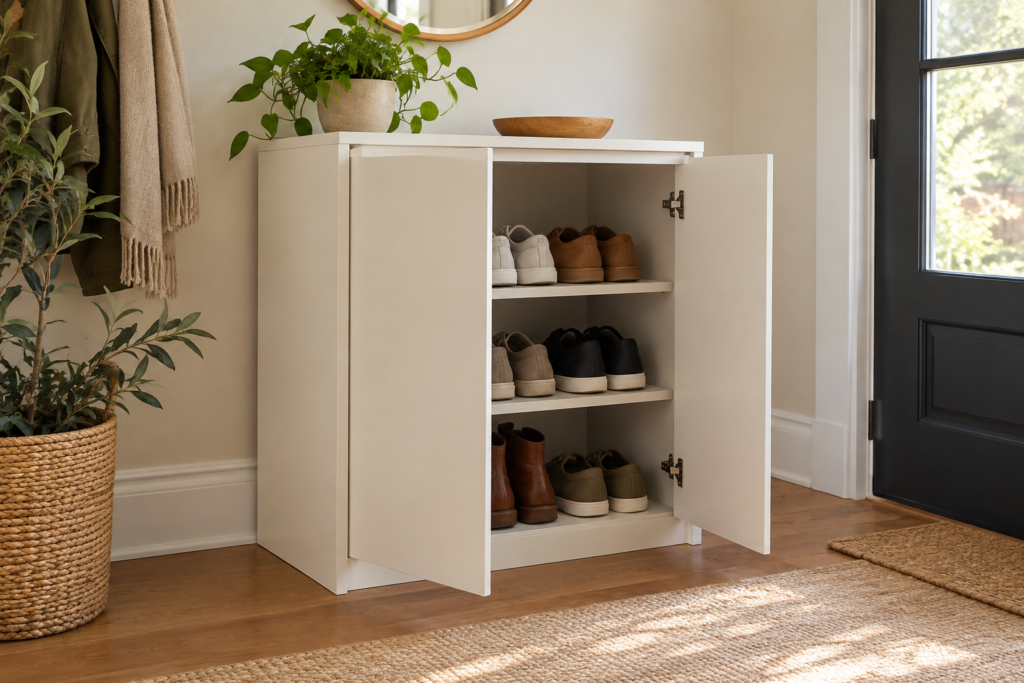 Building a plywood shoe cabinet using pocket-hole joinery and clamps